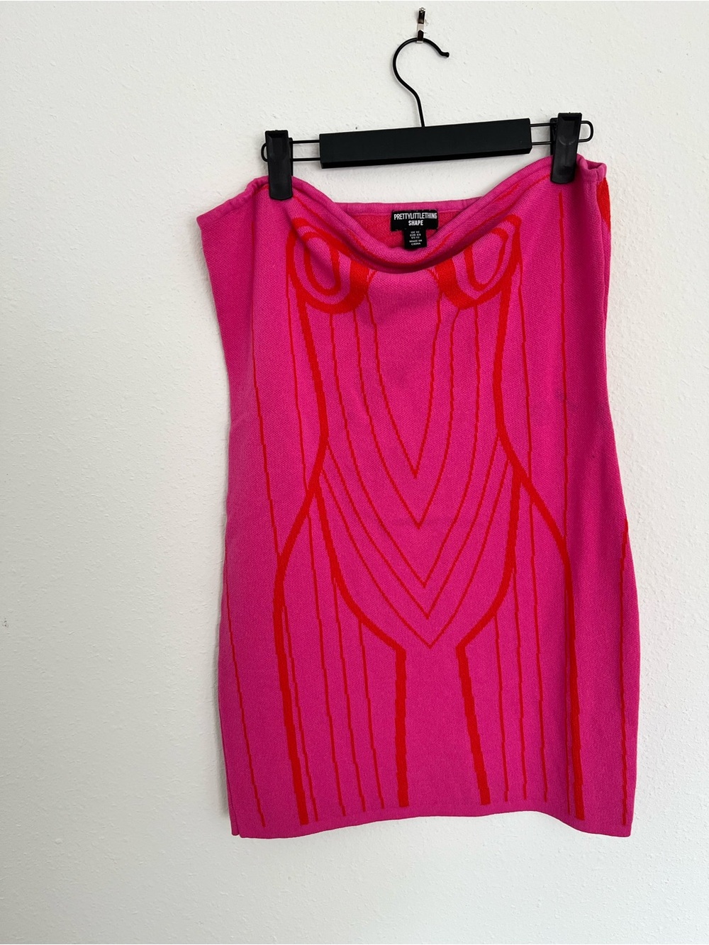 PrettyLittleThing Hot Pink & Red Strapless Knit Mini Dress